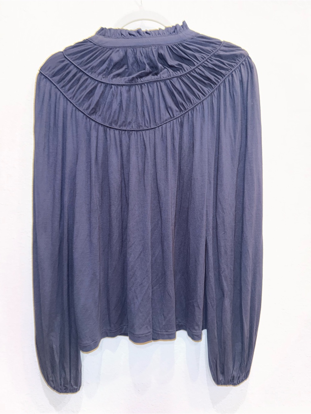 Boden Navy Ruffled Yoke Button-Down Blouse - Picture 2 of 7
